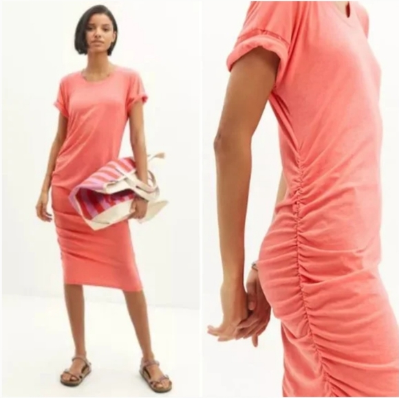 Anthropologie Dresses & Skirts - Anthropologie Sundry Ruched coral Midi t-shirt Dress